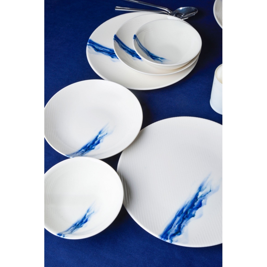 18 részes étkészlet fehér/kék/porcelán