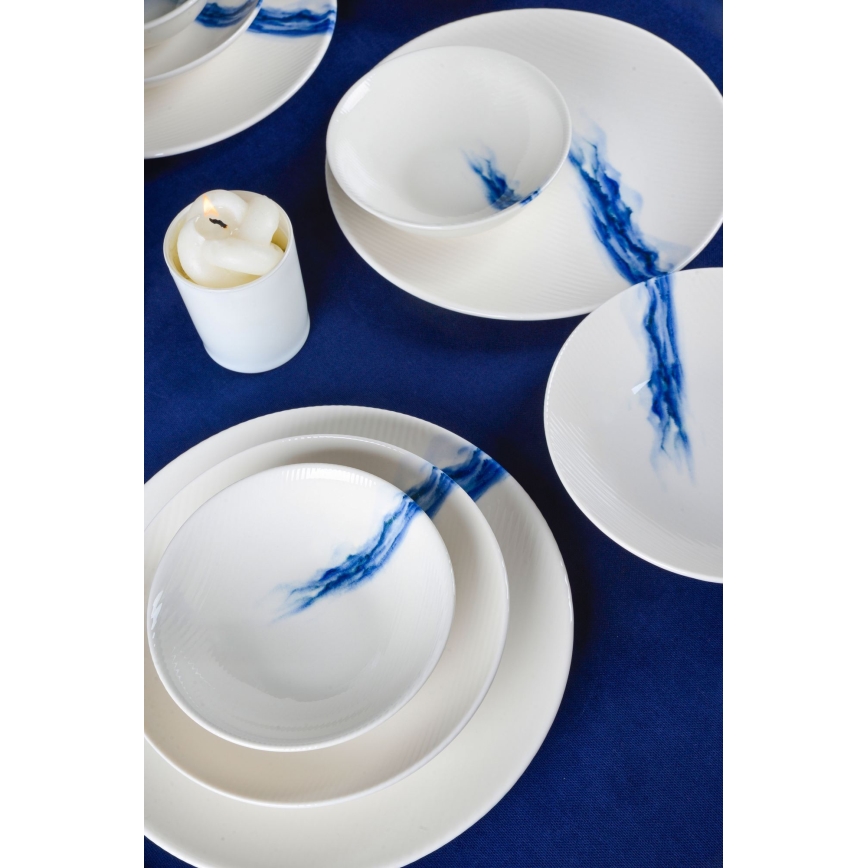18 részes étkészlet fehér/kék/porcelán