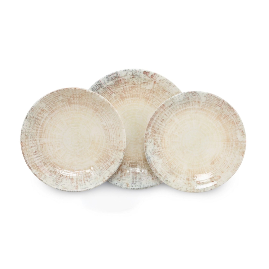 18 részes étkészlet krémszínű/barna/porcelán
