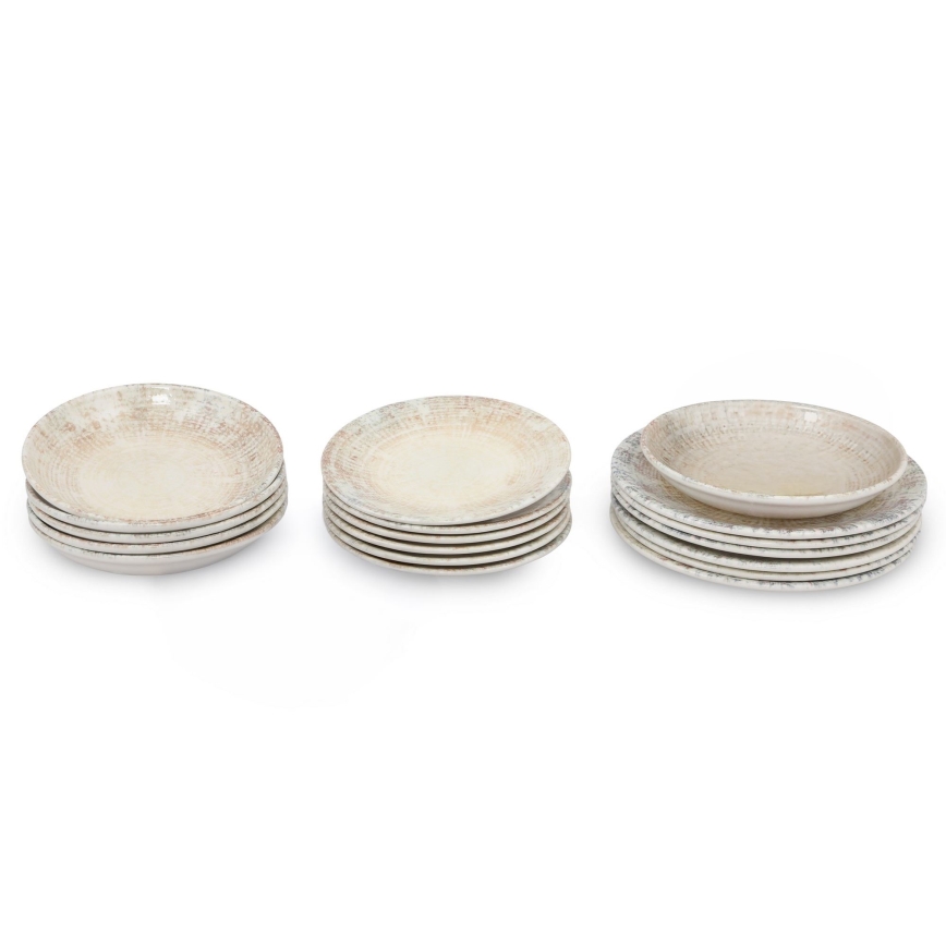 18 részes étkészlet krémszínű/barna/porcelán