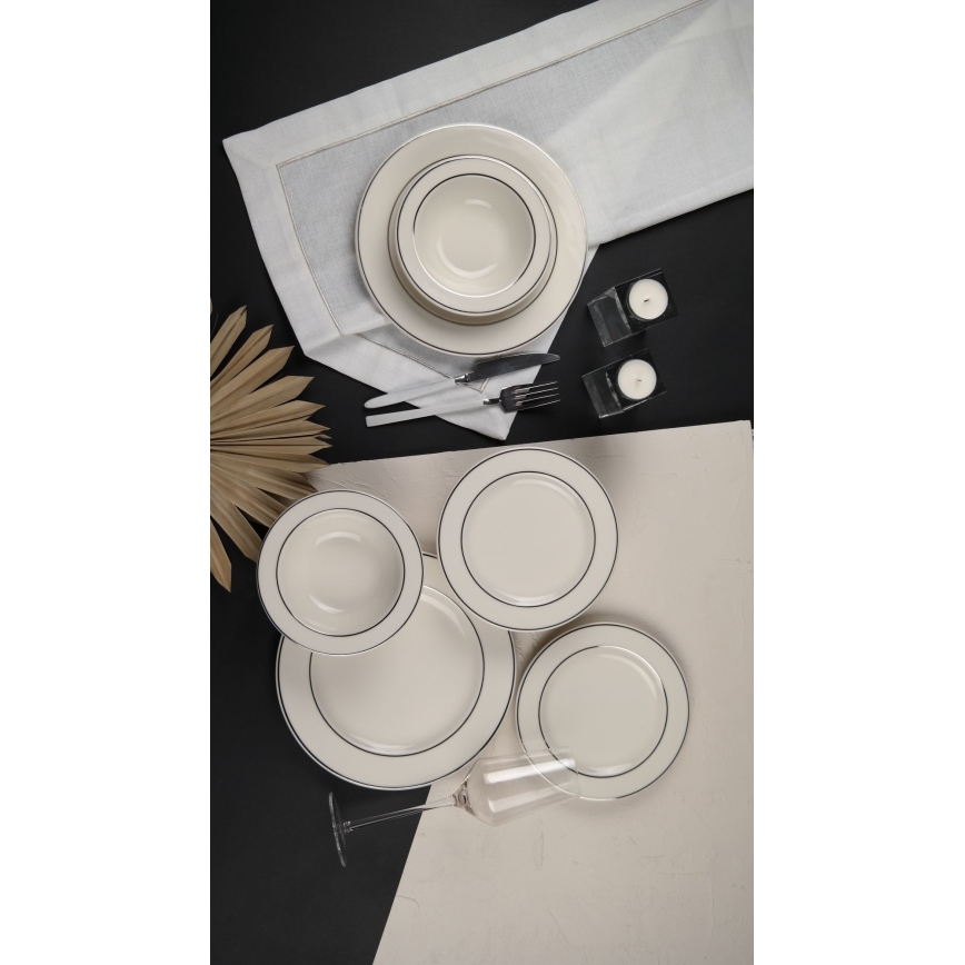 18 részes krémszínű/ezüst porcelán étkészlet