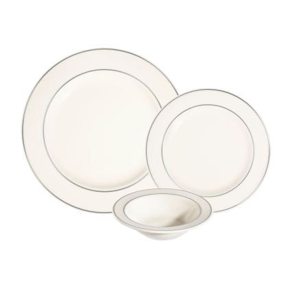 18 részes krémszínű/ezüst porcelán étkészlet