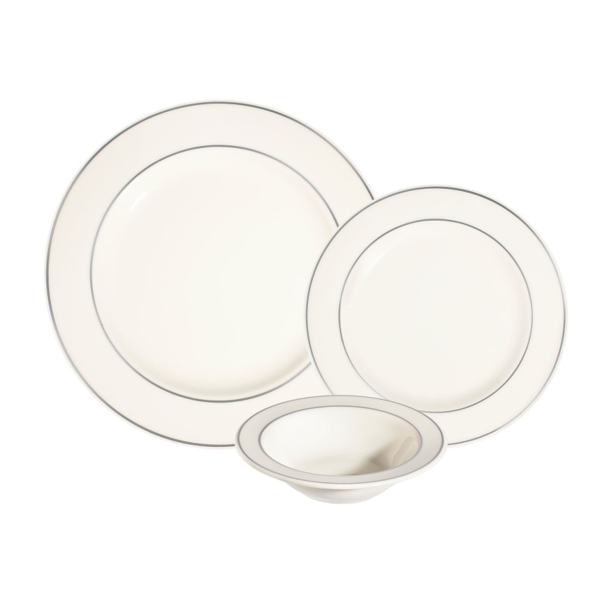 18 részes krémszínű/ezüst porcelán étkészlet