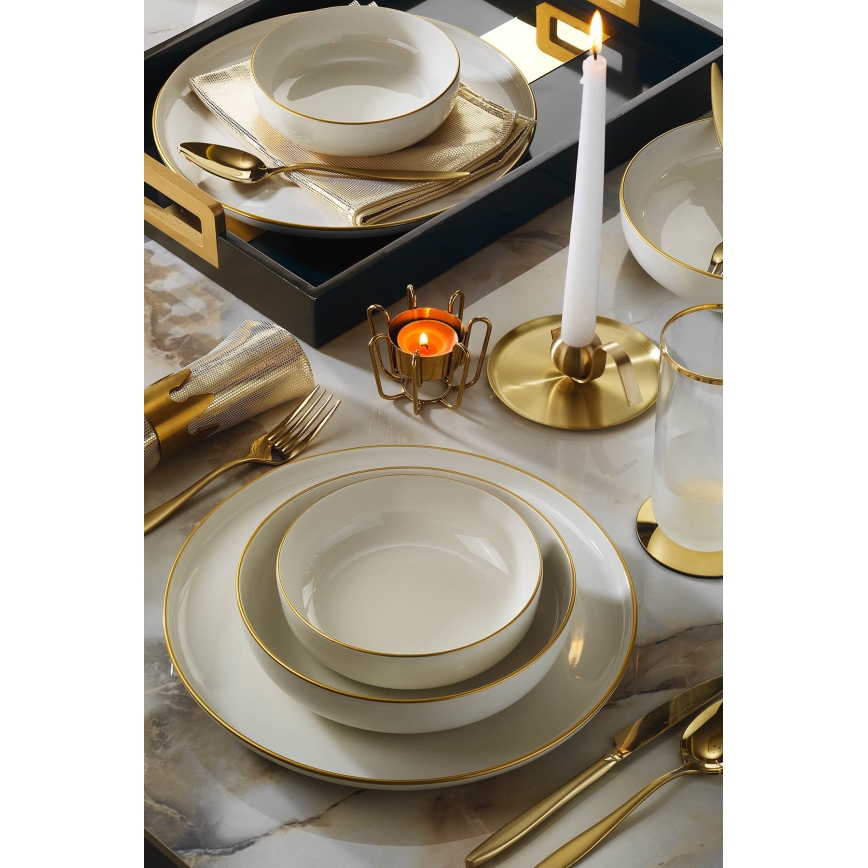 18 részes porcelán étkészlet – bézs/arany