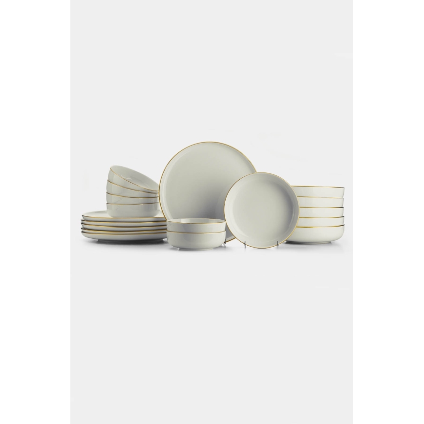 18 részes porcelán étkészlet – bézs/arany