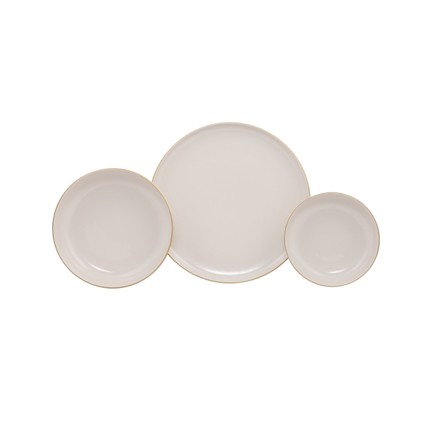 18 részes porcelán étkészlet – bézs/arany