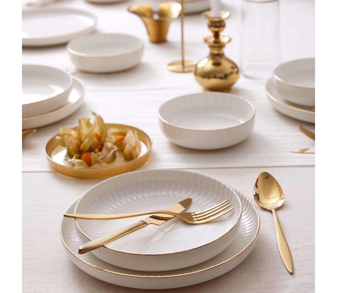 18 részes porcelán étkészlet, fehér/arany 710KTP4532