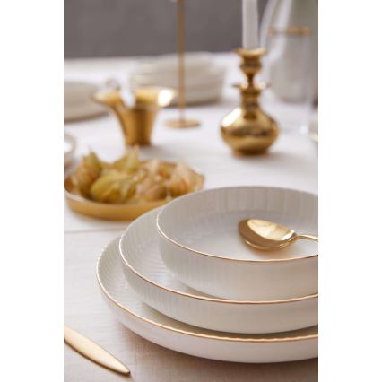 18 részes porcelán étkészlet, fehér/arany