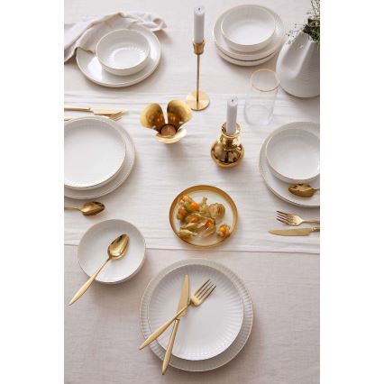 18 részes porcelán étkészlet, fehér/arany