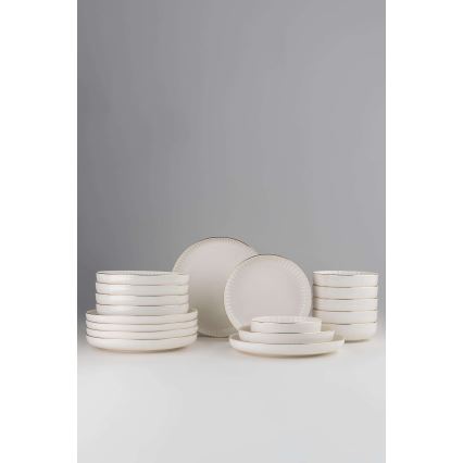 18 részes porcelán étkészlet, fehér/arany