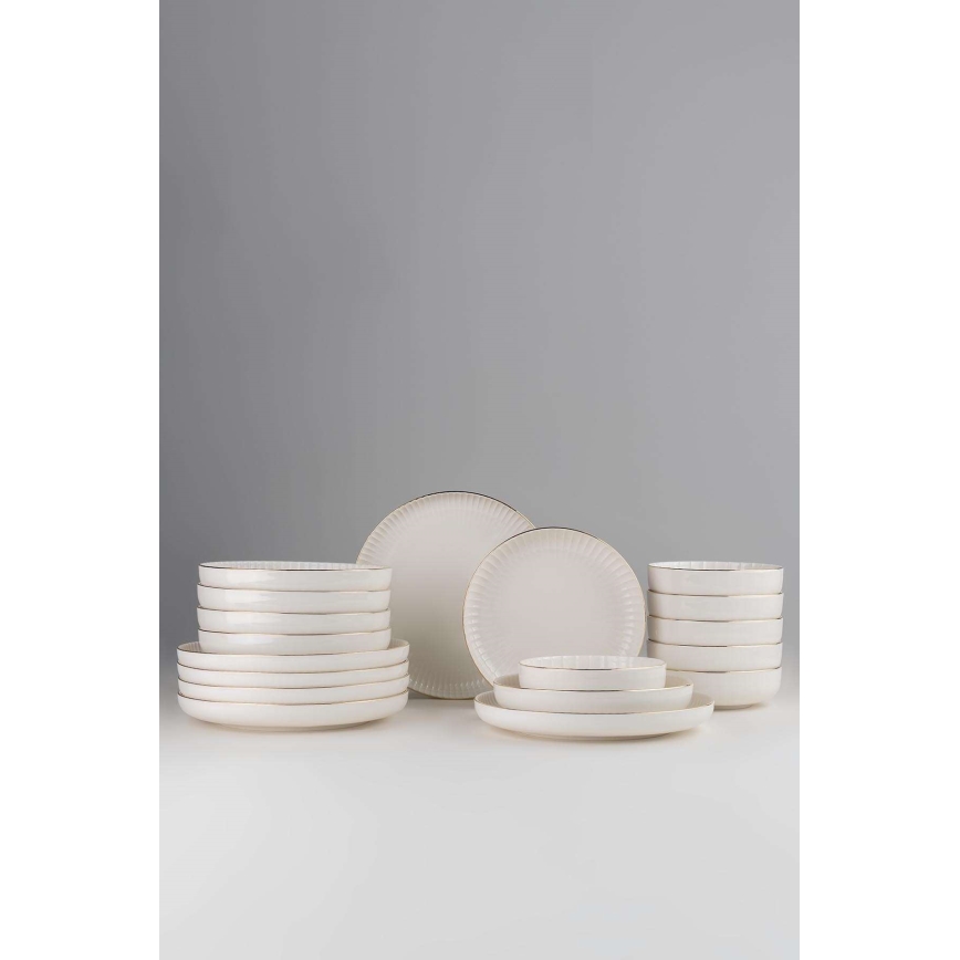 18 részes porcelán étkészlet, fehér/arany