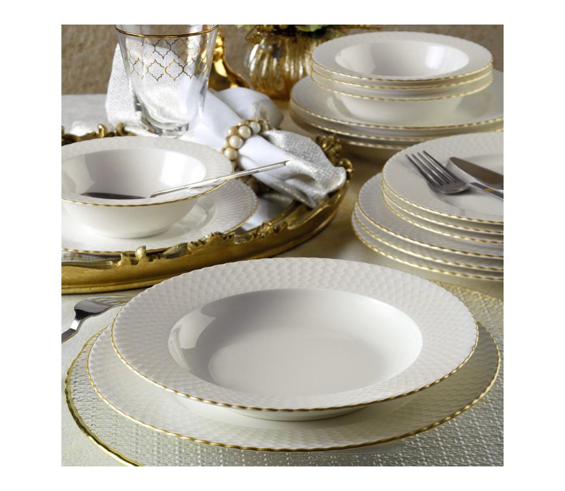 18 részes porcelán étkészlet, fehér/arany 710KTP3378