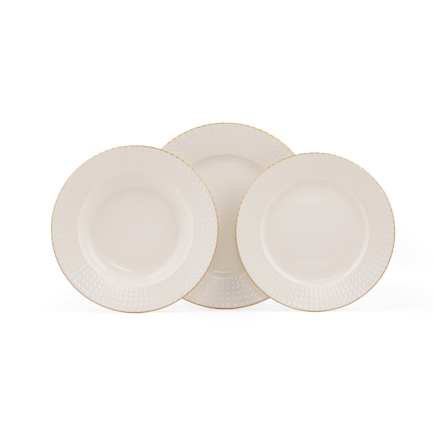 18 részes porcelán étkészlet, fehér/arany