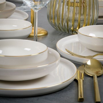 18 részes porcelán étkészlet, fehér/arany