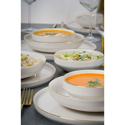 18 részes porcelán étkészlet, fehér/arany