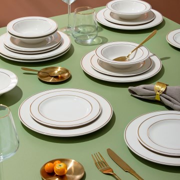 18 részes porcelán étkészlet, fehér/arany