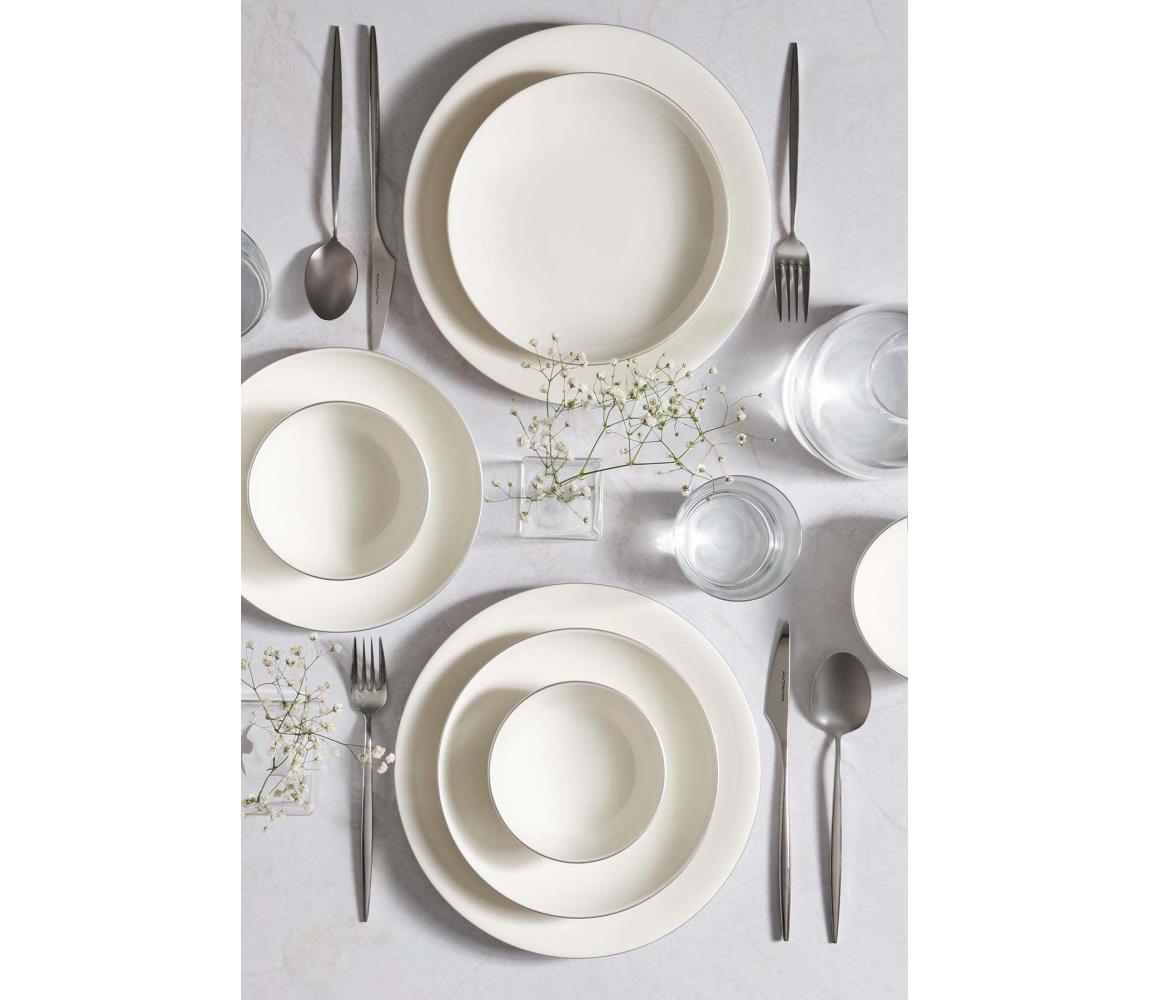 18 részes porcelán étkészlet, fehér/ezüst 710KTP4509