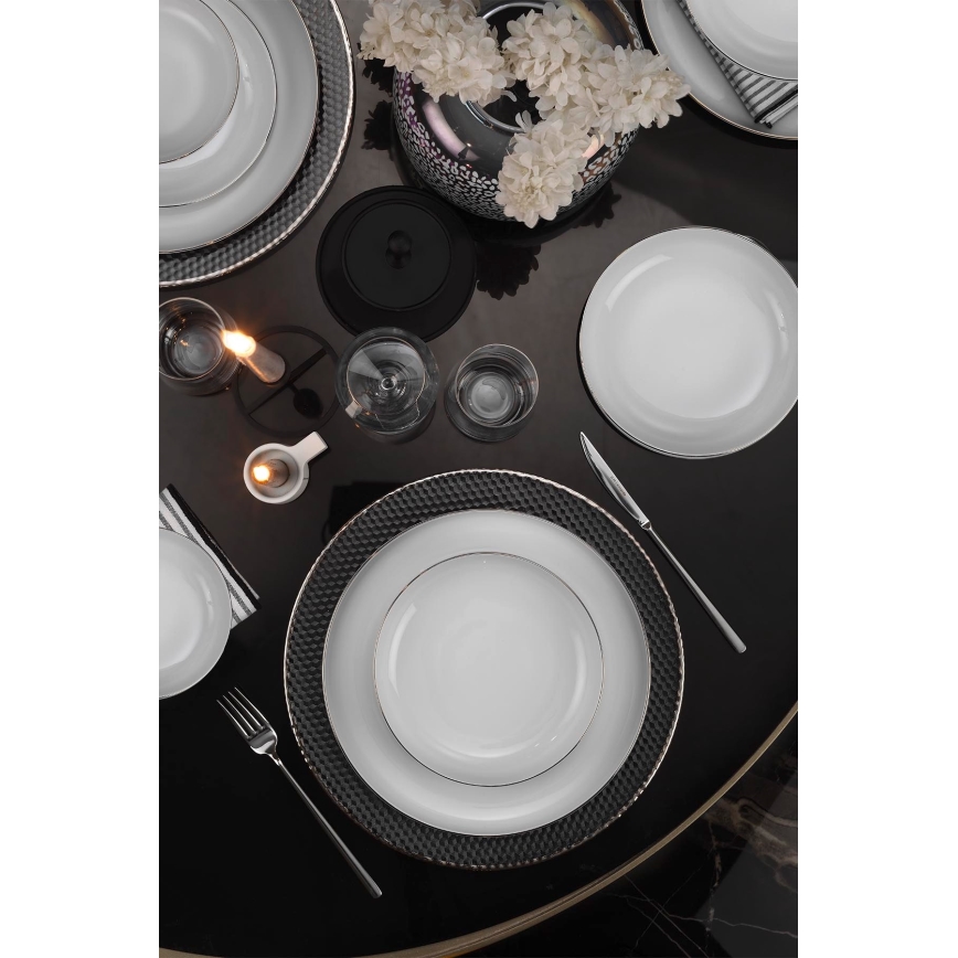 18 részes porcelán étkészlet, fehér/ezüstszínű