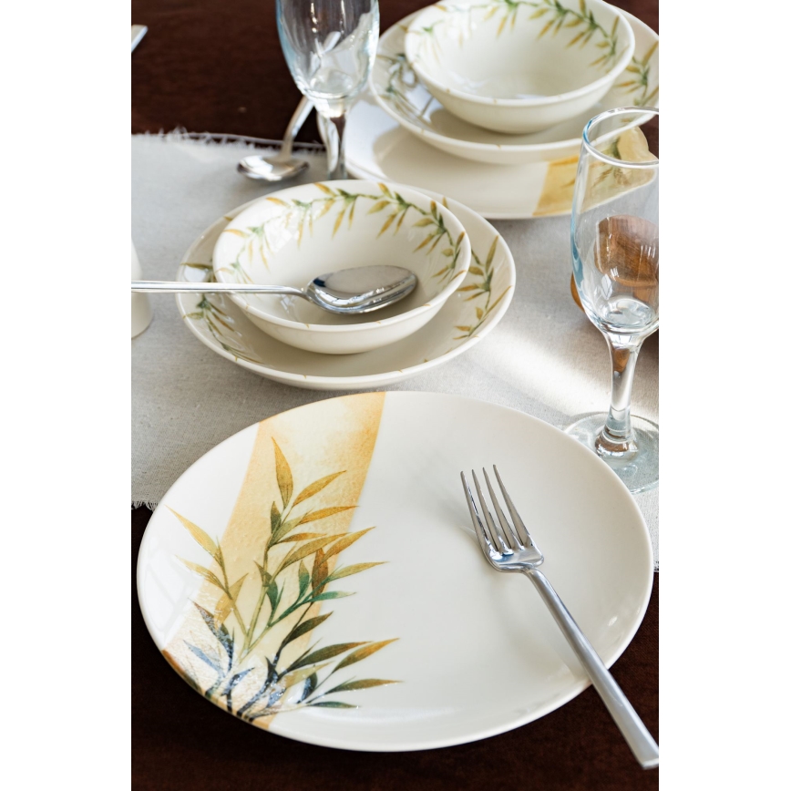 18 részes porcelán étkészlet fehér/zöld/sárga