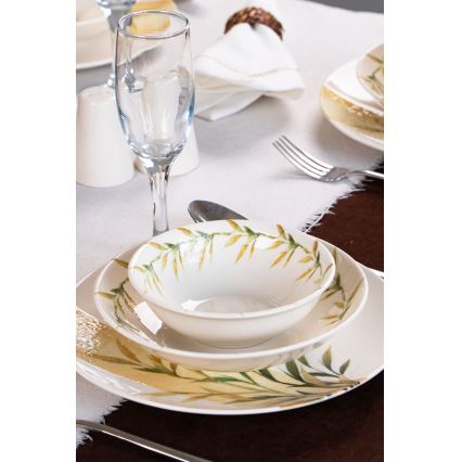 18 részes porcelán étkészlet fehér/zöld/sárga