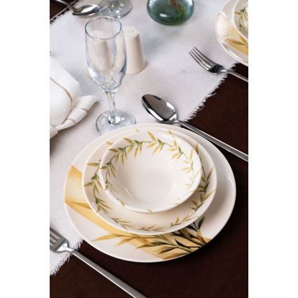 18 részes porcelán étkészlet fehér/zöld/sárga