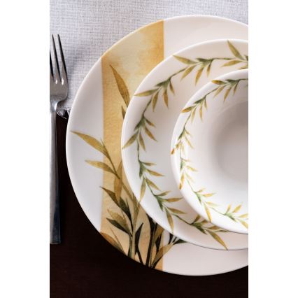 18 részes porcelán étkészlet fehér/zöld/sárga