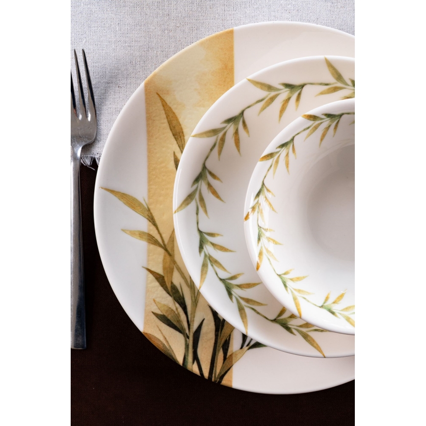 18 részes porcelán étkészlet fehér/zöld/sárga