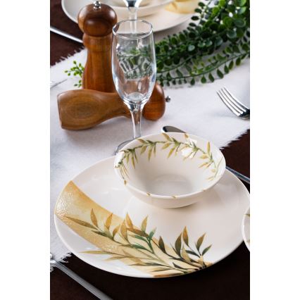 18 részes porcelán étkészlet fehér/zöld/sárga