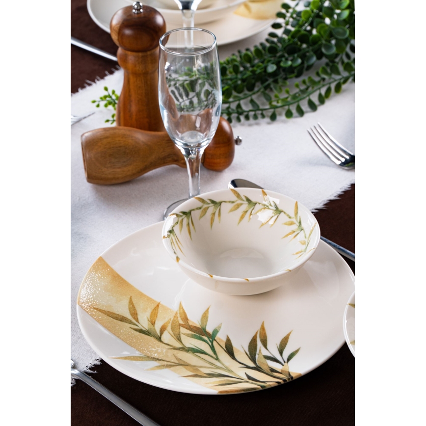18 részes porcelán étkészlet fehér/zöld/sárga