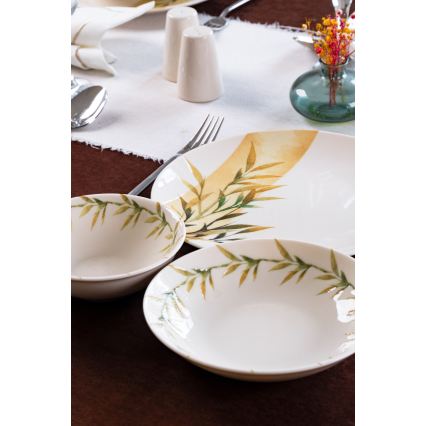 18 részes porcelán étkészlet fehér/zöld/sárga