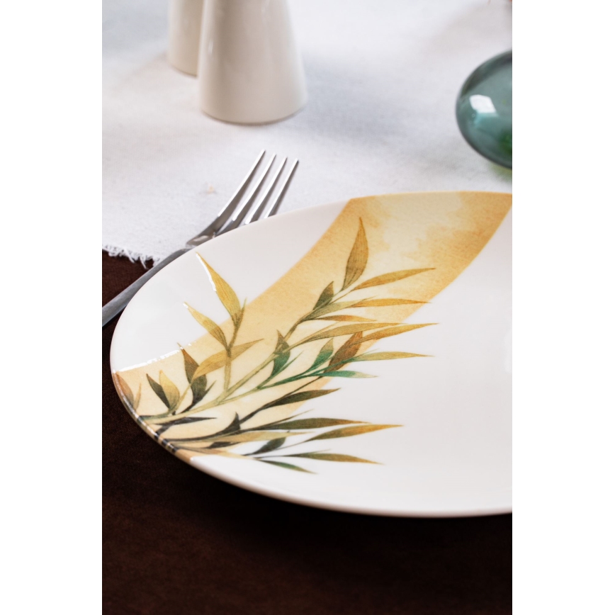 18 részes porcelán étkészlet fehér/zöld/sárga