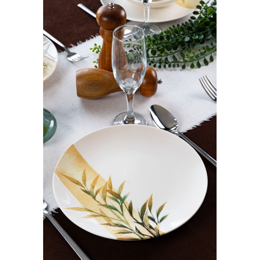 18 részes porcelán étkészlet fehér/zöld/sárga