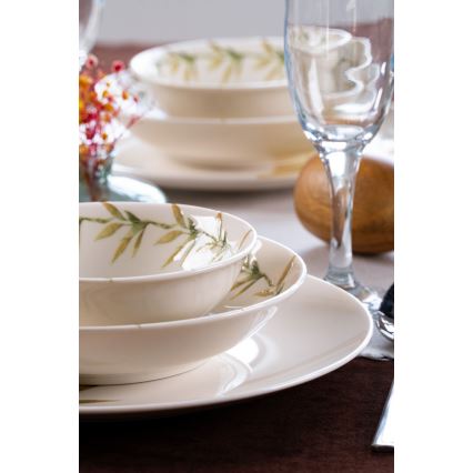 18 részes porcelán étkészlet fehér/zöld/sárga