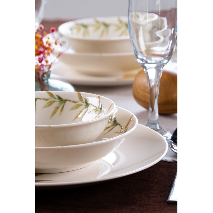 18 részes porcelán étkészlet fehér/zöld/sárga