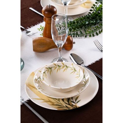 18 részes porcelán étkészlet fehér/zöld/sárga