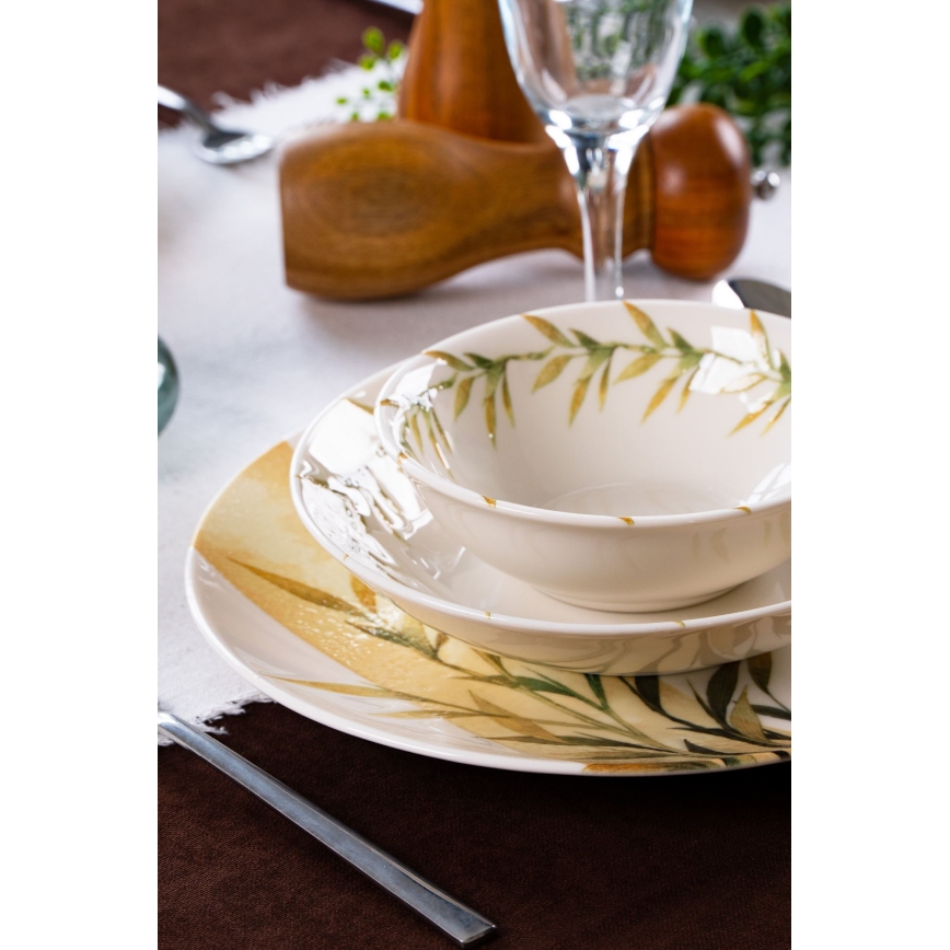 18 részes porcelán étkészlet fehér/zöld/sárga