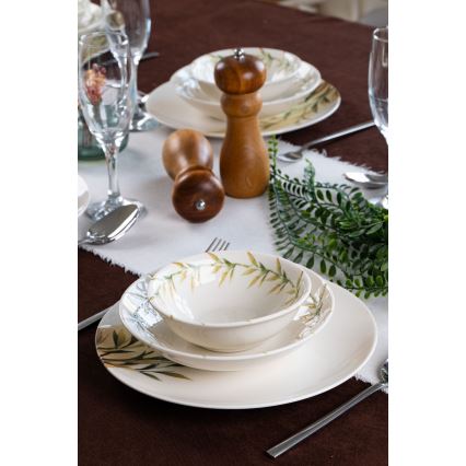 18 részes porcelán étkészlet fehér/zöld/sárga