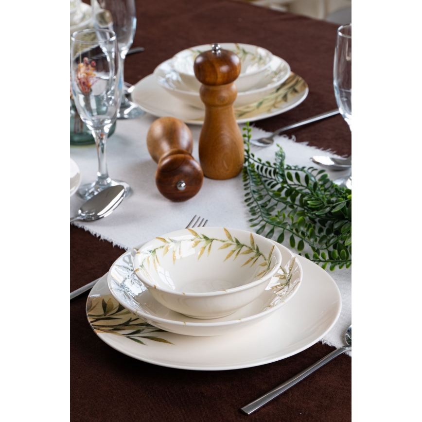 18 részes porcelán étkészlet fehér/zöld/sárga
