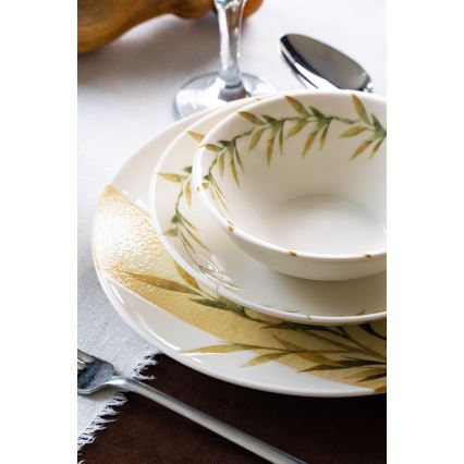18 részes porcelán étkészlet fehér/zöld/sárga