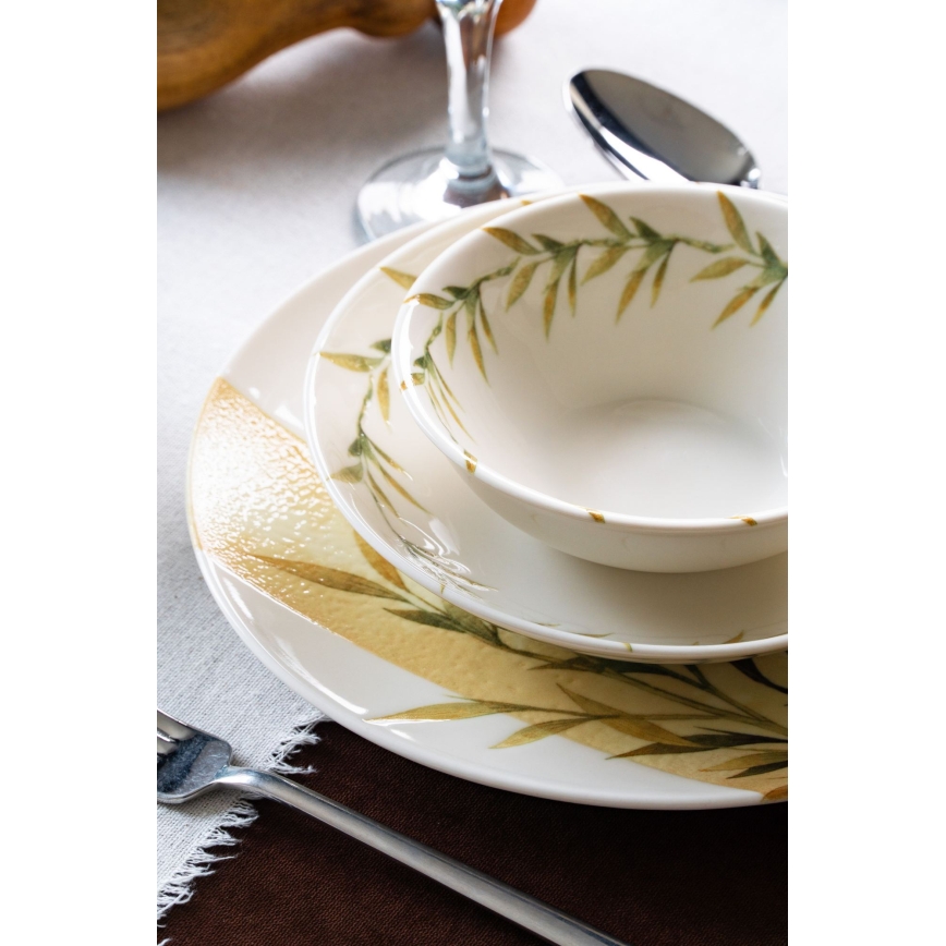 18 részes porcelán étkészlet fehér/zöld/sárga