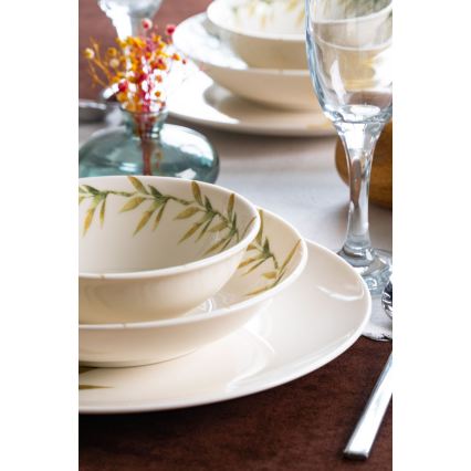18 részes porcelán étkészlet fehér/zöld/sárga