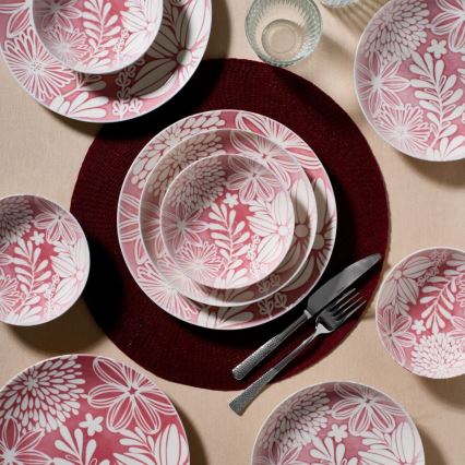 18 részes porcelán étkészlet piros/fehér