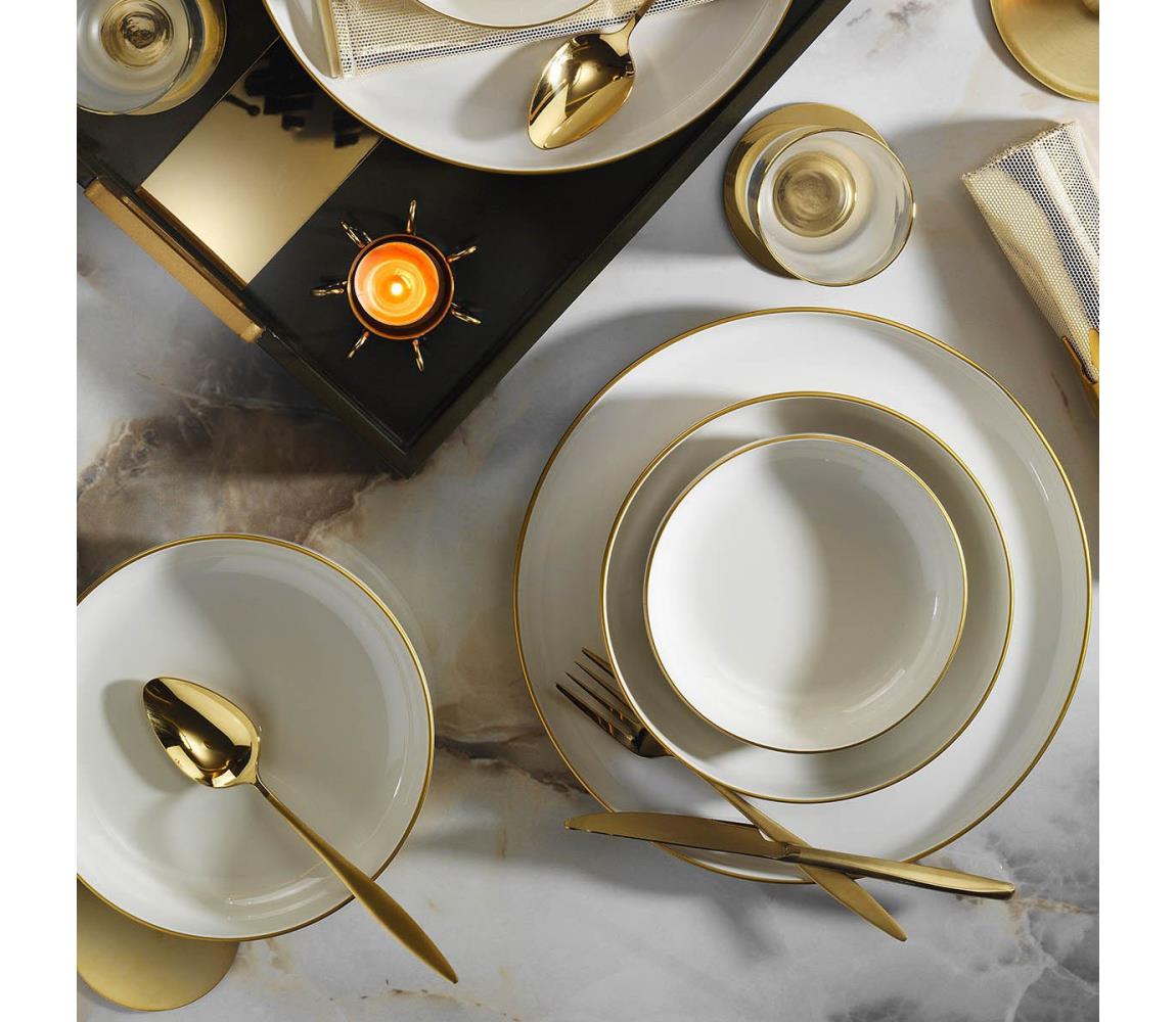18 részes porcelán étkészlet – bézs/arany 710KTP3603