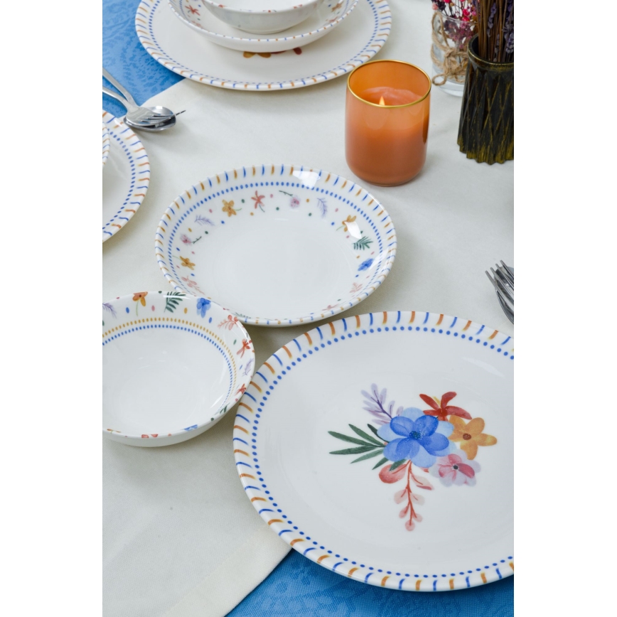 18 részes színes porcelán étkészlet