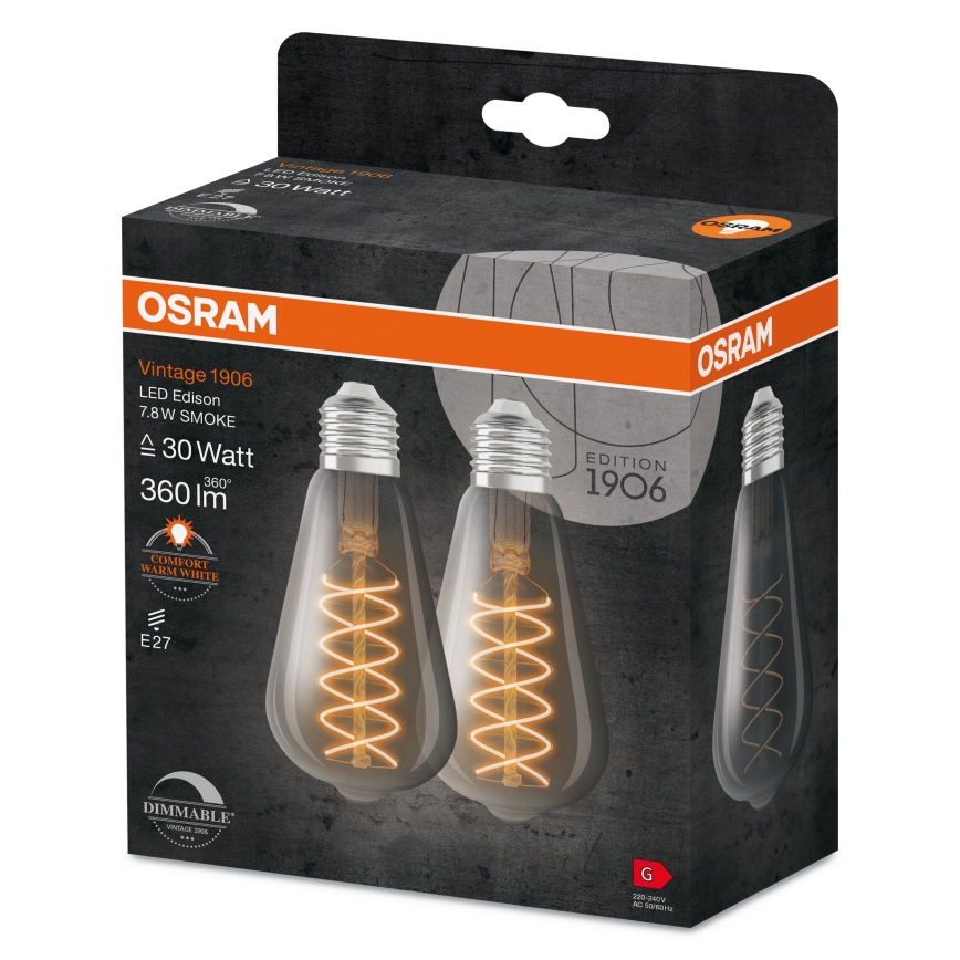 2 darabos dimmelhető LED izzó VINTAGE FILAMENT E27/4,8W/230V 2200K - Osram