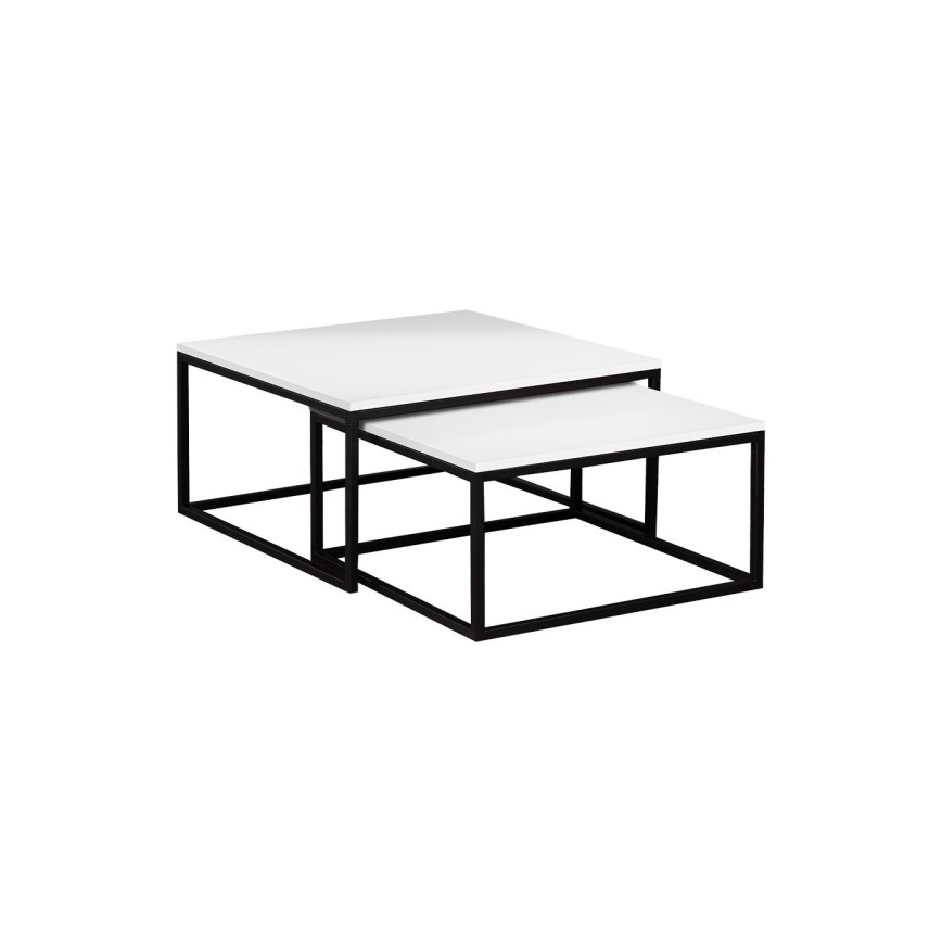2 darabos DUAL dohányzóasztal szett 76x76/66x66 cm fekete/fehér