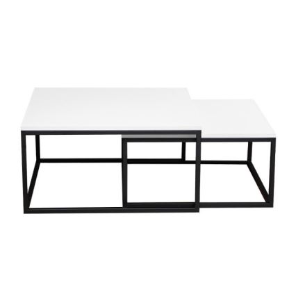 2 darabos DUAL dohányzóasztal szett 76x76/66x66 cm fekete/fehér