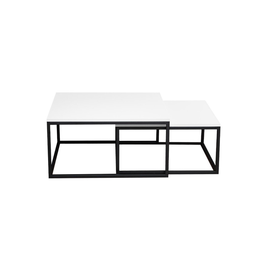 2 darabos DUAL dohányzóasztal szett 76x76/66x66 cm fekete/fehér