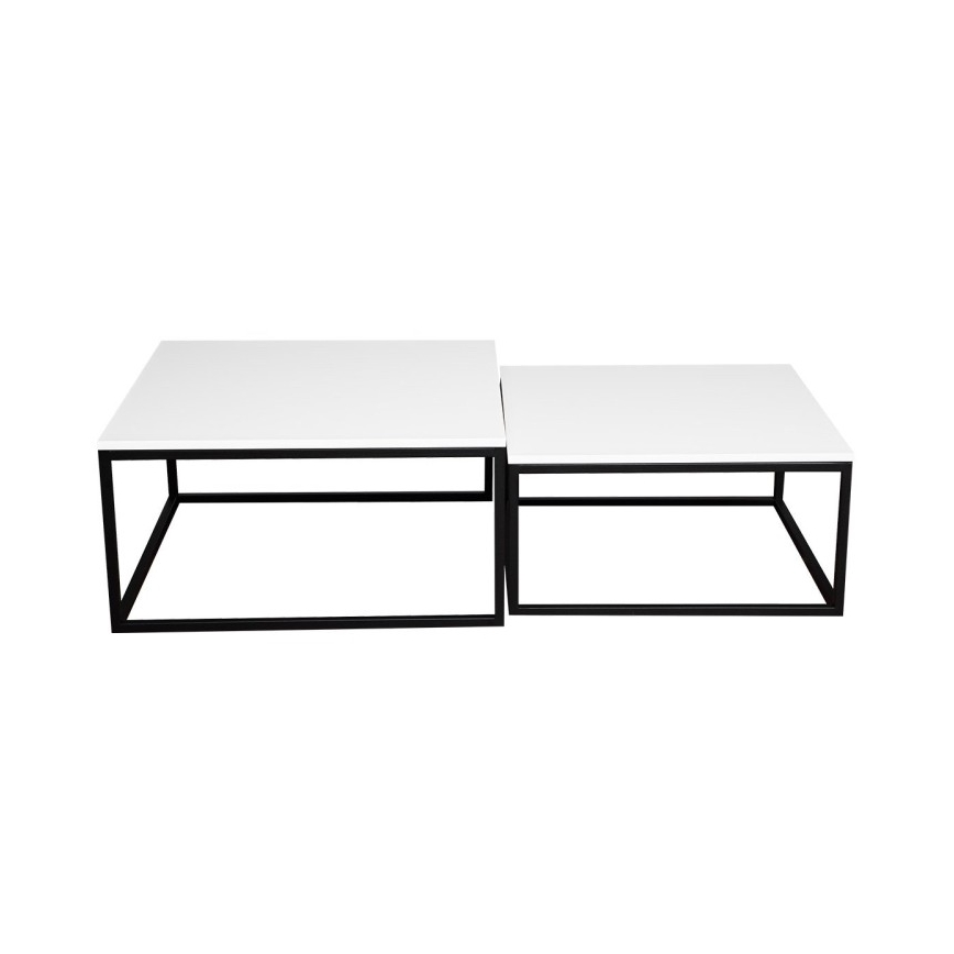 2 darabos DUAL dohányzóasztal szett 76x76/66x66 cm fekete/fehér
