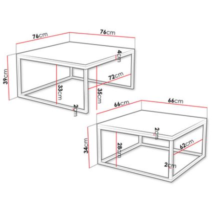 2 darabos DUAL dohányzóasztal szett 76x76/66x66 cm fekete/fehér